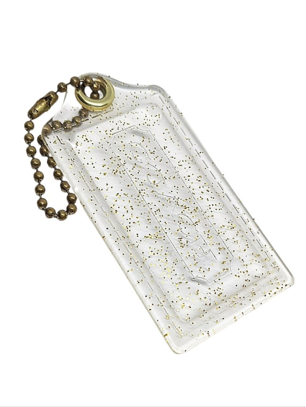 💛 XL 3.5" Coach Poppy Gold Glitter Lucite Hangtag Bag Fob Purse Charm Keychain
